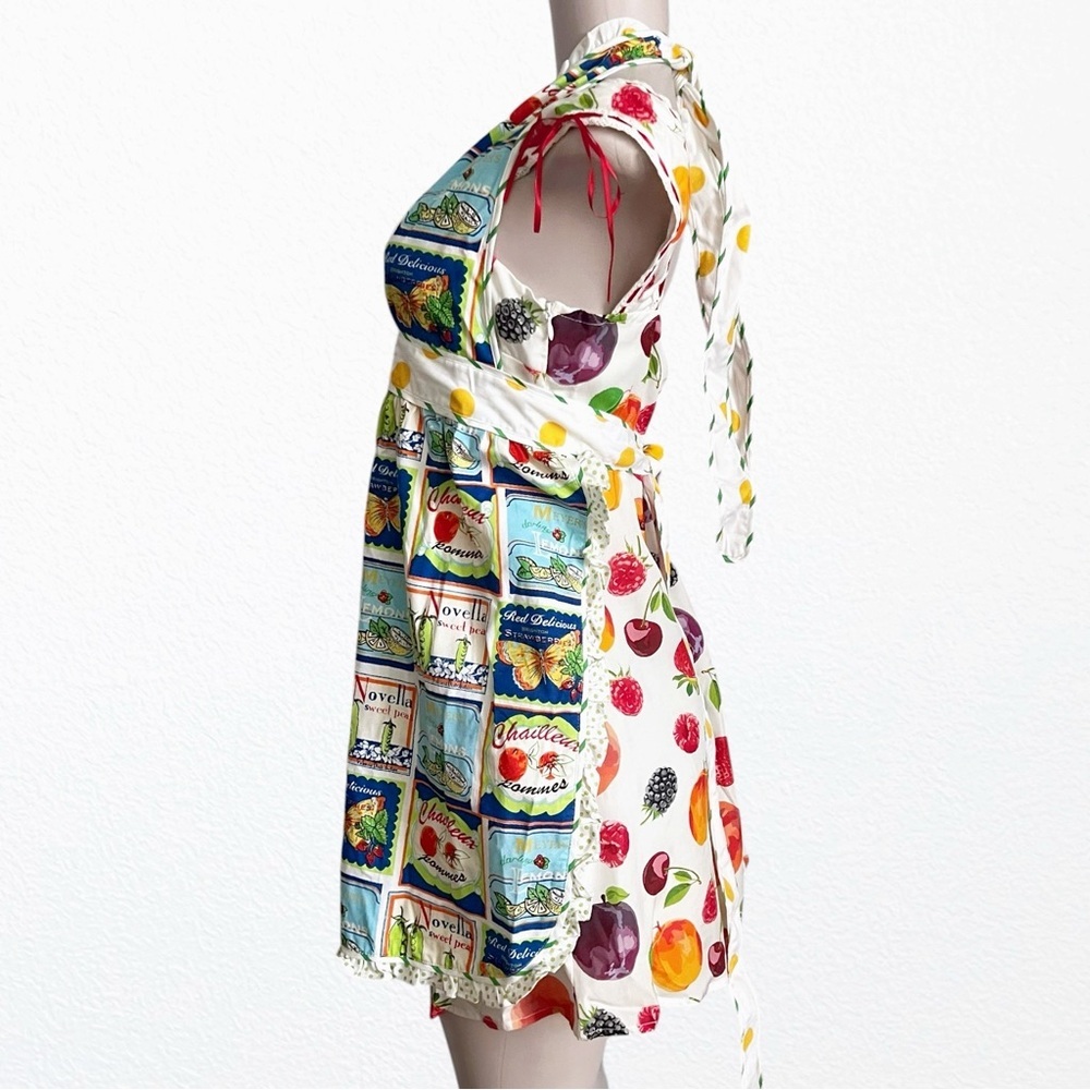 New Anthropologie Kitchen Vintage Inspired Ruffle Pinafore Apron OS White/Multi - Picture 8 of 13